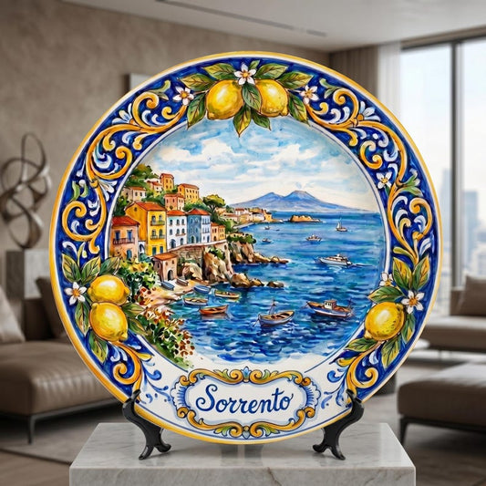 Mediterranean Ocean View Inspired By Sorrento Italy Lemon Border Artwork Display Plate Gift