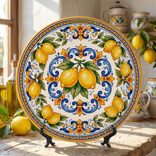Coastal Lemon Display Plate: Positano Inspired Artisan Ceramic Room Decoration