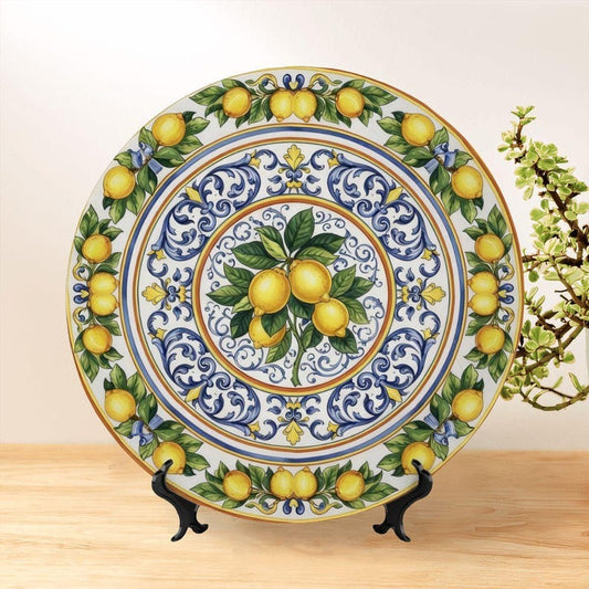Hand Painted Effect Italian Lemon Ceramic Decorative Plate – Amalfi Inspired Decorative Art