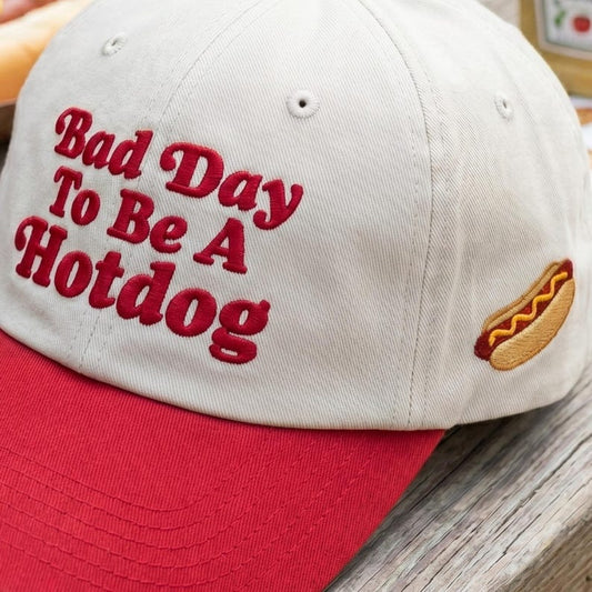 Embroidered Hotdog Trucker Hat, Funny Baseball Cap, BBQ Apparel, Two Tone Summer Style