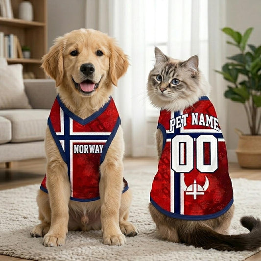 Custom Norway Pet Jersey, Personalized Outfit for Dogs Cats, World Cup Pet Mess Jersey Name Number Sportswear Pet Jersey