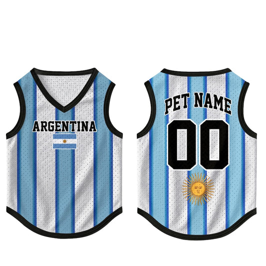 Custom Argentina Pet Jersey, Personalized Outfit for Dogs Cats, World Cup Pet Mess Jersey Name Number Sportswear Pet Jersey