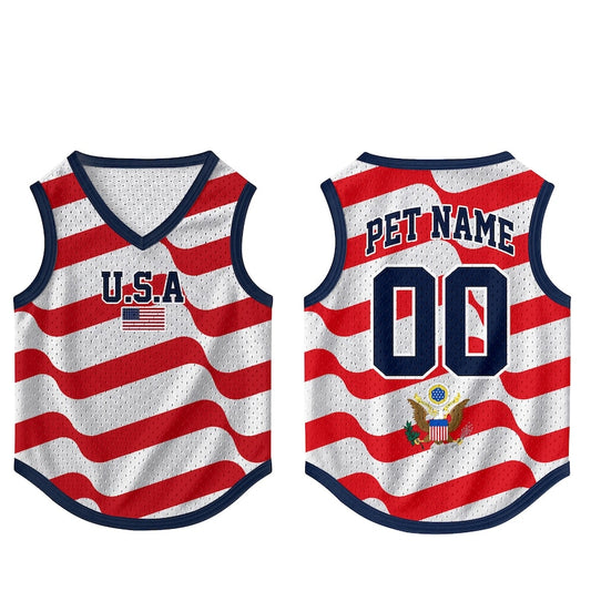 Custom USA Pet Jersey, Personalized Outfit for Dogs Cats, World Cup Pet Mess Jersey Name Number Sportswear Pet Jersey
