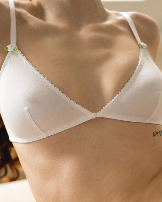 White Cotton Bralette: Soft Triangle Bra, Adjustable Straps, Natural cotton bra