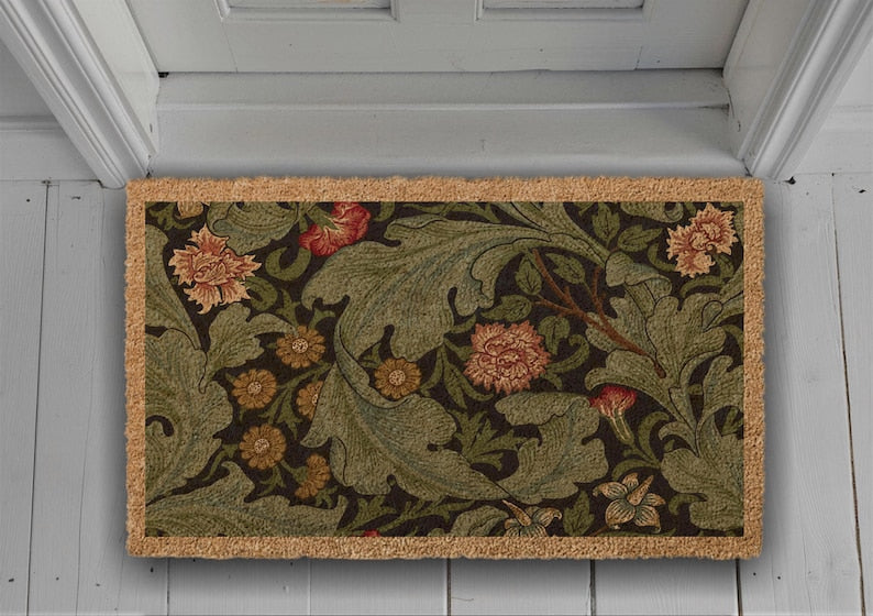 Floral Coir Doormat, Vintage Wildflower Rug, Housewarming Gift