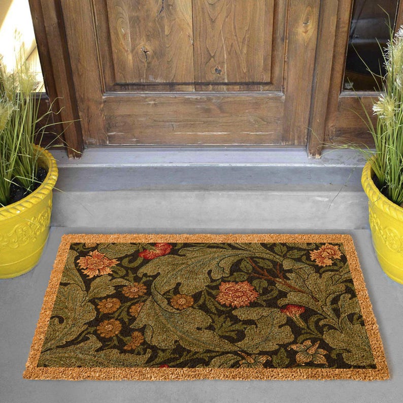 Floral Coir Doormat, Vintage Wildflower Rug, Housewarming Gift