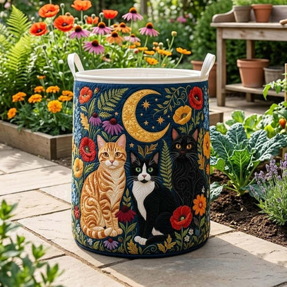 Personalized Floral Cat Quilted Laundry Basket: Cute Cats Foldable Hamper, Cat Mom Gifts