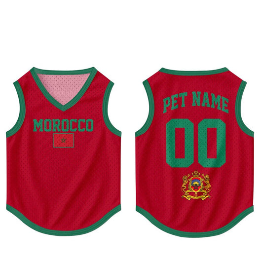 Custom Morocco Pet Jersey, Personalized Outfit for Dogs Cats, World Cup Pet Mess Jersey Name Number Sportswear Pet Jersey