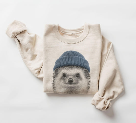Retro Hedgehog Wearing Beanie Unisex Sweatshirt