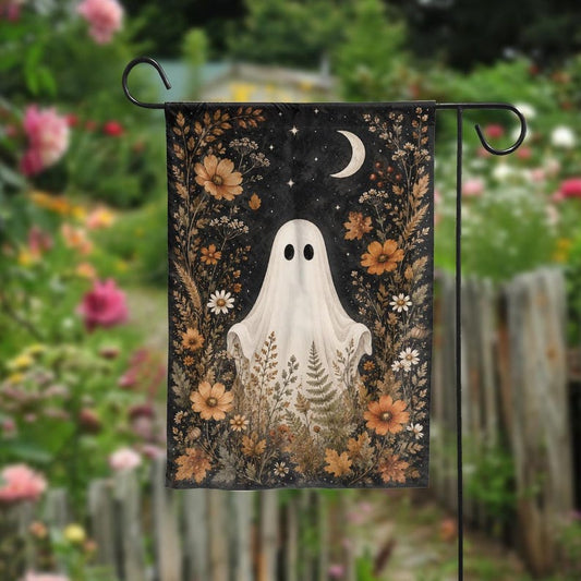 Floral Ghost Garden Flag, Spooky Halloween Autumn Outdoor Decor