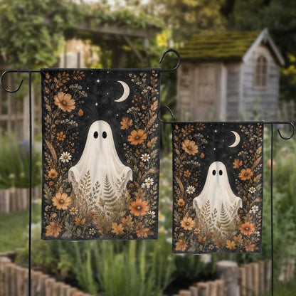 Floral Ghost Garden Flag, Spooky Halloween Autumn Outdoor Decor