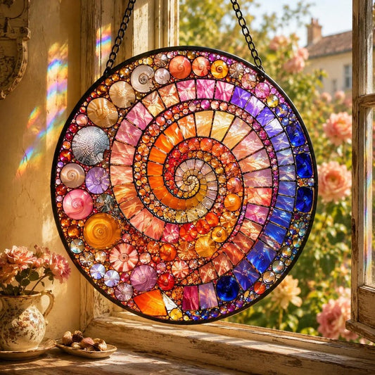 Spiral Mosaic Suncatcher, Mandala Window Hanging, Rainbow Glass Art, Boho Decor