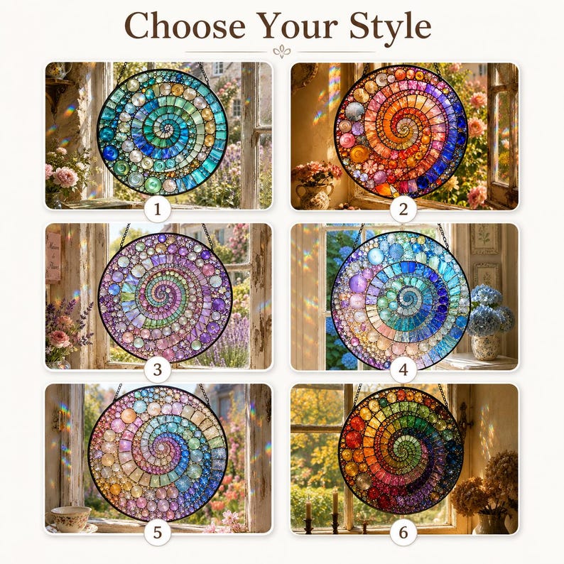 Spiral Mosaic Suncatcher, Mandala Window Hanging, Rainbow Glass Art, Boho Decor