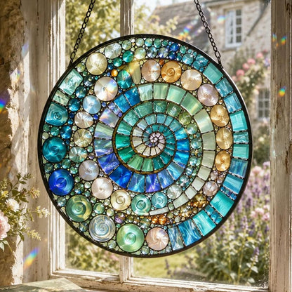 Spiral Mosaic Suncatcher, Mandala Window Hanging, Rainbow Glass Art, Boho Decor