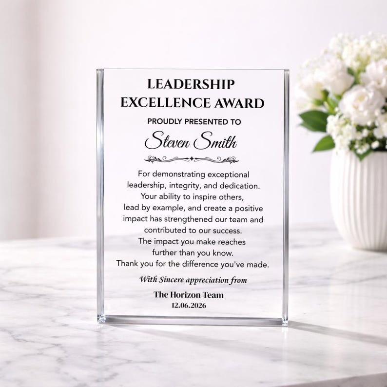 Leadership Excellence Award Plaque, Corporate Gifts for Employee Recognition Award, Team Leader Appreciation Gift, Manager Thank You Gift