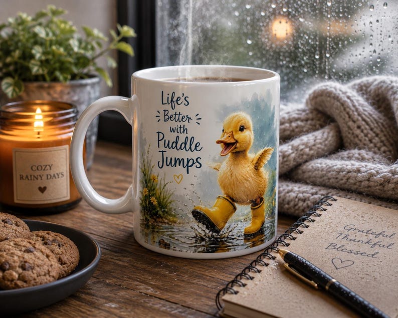 Duckling in Rain life is Better with Puddle Jumps Mug | Ceramic Coffee Cup