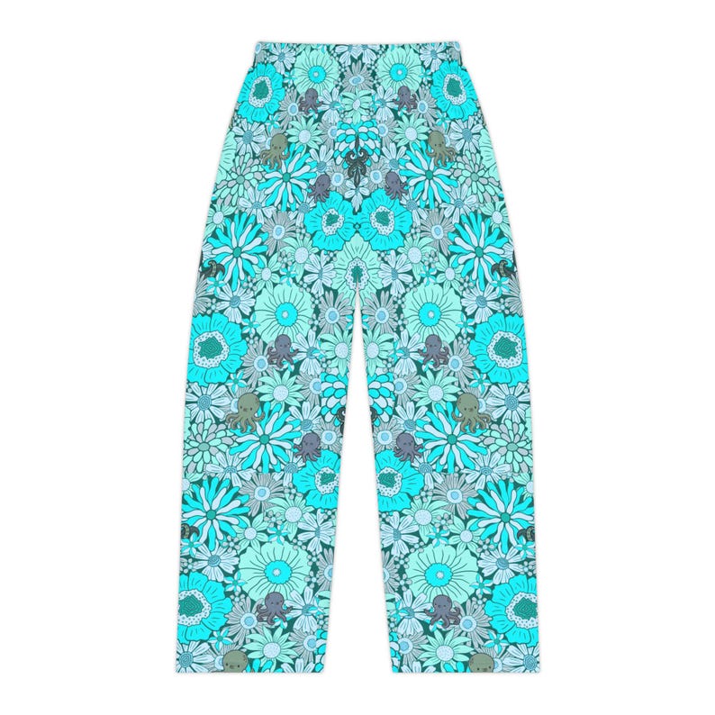 Coastal Octopus Pajama Pants, Beach House Lounge Pants, Ocean Floral Sleep Pants, Nautical Pajamas for Women, Beach Lover Gift