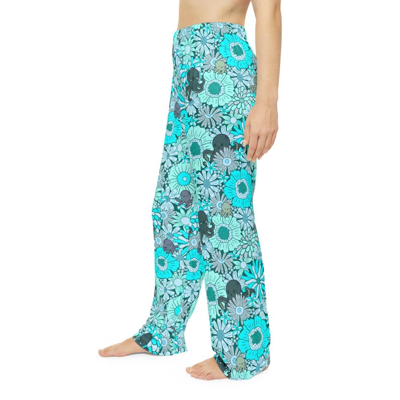 Coastal Octopus Pajama Pants, Beach House Lounge Pants, Ocean Floral Sleep Pants, Nautical Pajamas for Women, Beach Lover Gift