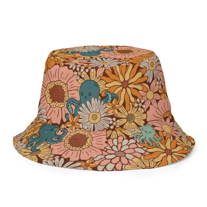 Reversible Bucket Hat Coastal Octopus Hat Beach Sun Hat Ocean Lover Gift Double Sided Hat Fishing Hat Vacation Hat Lucky Levi
