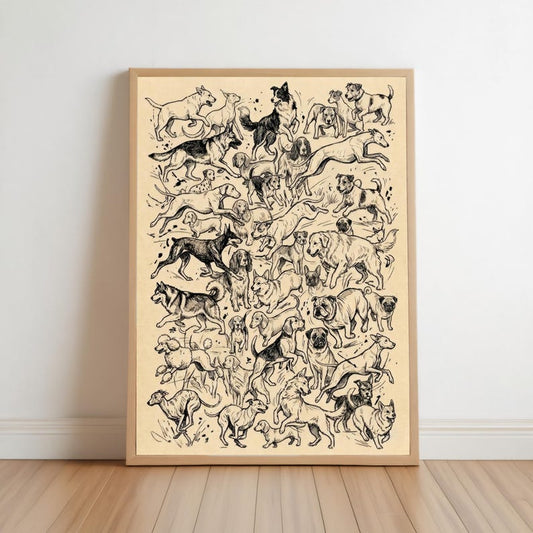 Dogs Sketch Print, Charcoal Dog Breeds Poster, Vintage Dog Drawing Wall Art, Retro Animal Illustration, Minimalist Pet Decor, Vet Nurse Gift