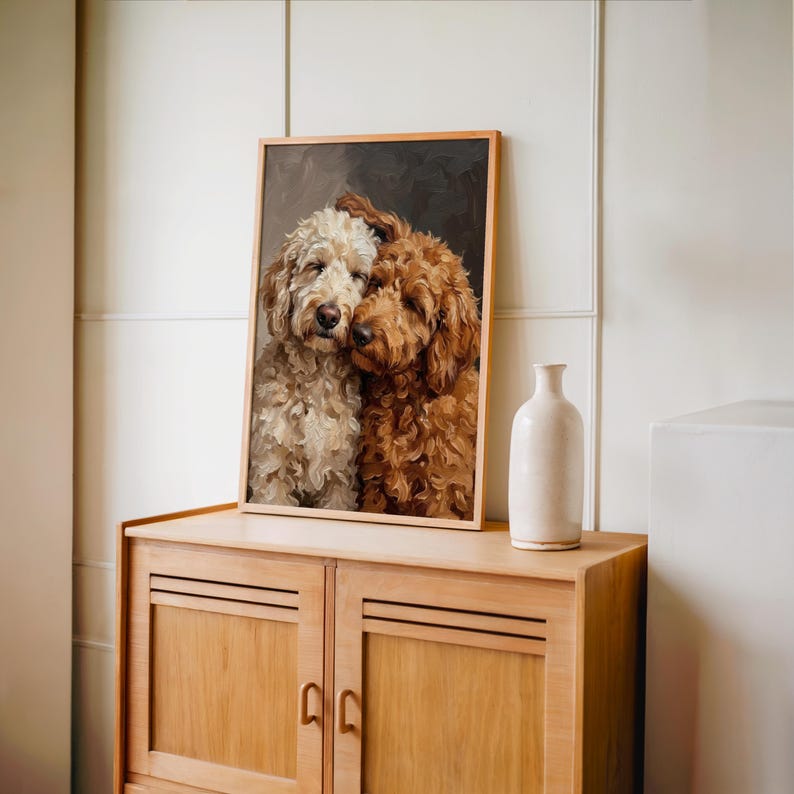 Goldendoodle Canvas Wall Art, Two Loving Golden Doodles, Pet Memorial Art, Cute Dog Lover Portrait Gift