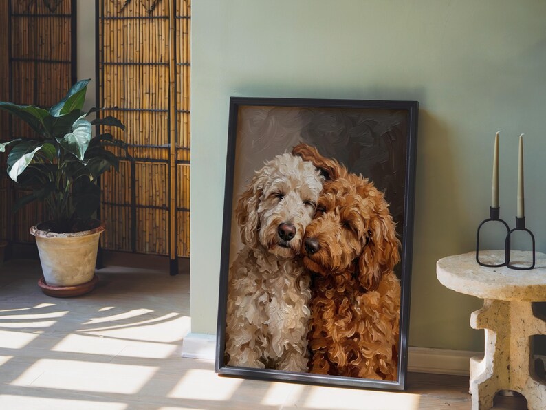 Goldendoodle Canvas Wall Art, Two Loving Golden Doodles, Pet Memorial Art, Cute Dog Lover Portrait Gift