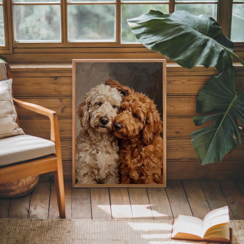Goldendoodle Canvas Wall Art, Two Loving Golden Doodles, Pet Memorial Art, Cute Dog Lover Portrait Gift