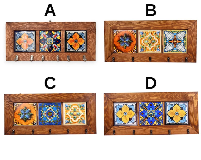 Wall Key Holder & 6 Keys Hooks, Rustic Storage Shelf Hook, Entryway Decor, Hall Tidy, Mail Organizer, Hanging Tiled Key Rack, Christmas Gift