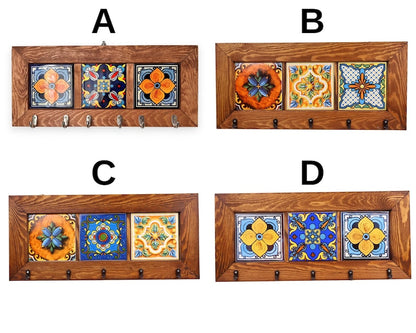 Wall Key Holder & 6 Keys Hooks, Rustic Storage Shelf Hook, Entryway Decor, Hall Tidy, Mail Organizer, Hanging Tiled Key Rack, Christmas Gift