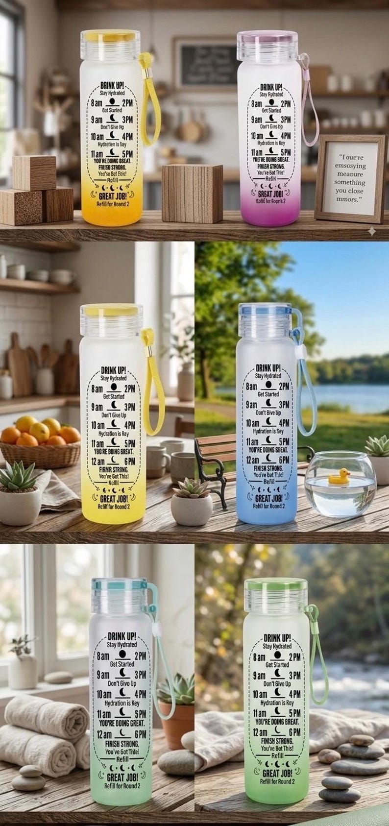 Hydration Reminder Frosted Tumbler | 16oz Ombré Glass Cup with Lid | Time Marker Water Bottle | Motivational Iced Coffee Tumbler, 6 Colors