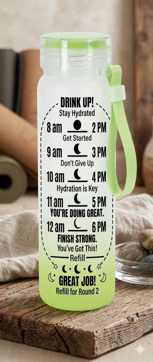 Hydration Reminder Frosted Tumbler | 16oz Ombré Glass Cup with Lid | Time Marker Water Bottle | Motivational Iced Coffee Tumbler, 6 Colors