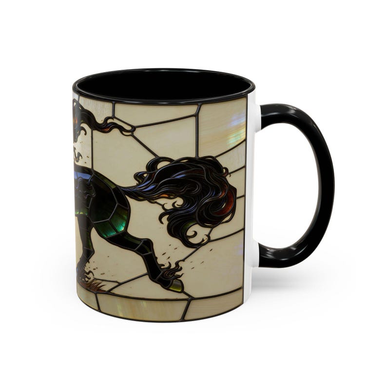 Stained Glass Horse Mug, Black Horse Coffee Mug, Horse Lover Gift, Equestrian Mug, Friesian Horse Gift, Horse Girl Gift, Unique Horse Mug