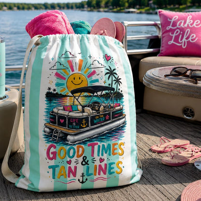 Pontoon Boat Bag, Beach Tote Laundry Bag, Good Times & Tan Lines Storage Sack, Lake House Gift, Boat Party Bag, Pool Bag, Big Oversized bag