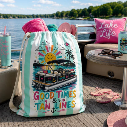 Pontoon Boat Bag, Beach Tote Laundry Bag, Good Times & Tan Lines Storage Sack, Lake House Gift, Boat Party Bag, Pool Bag, Big Oversized bag