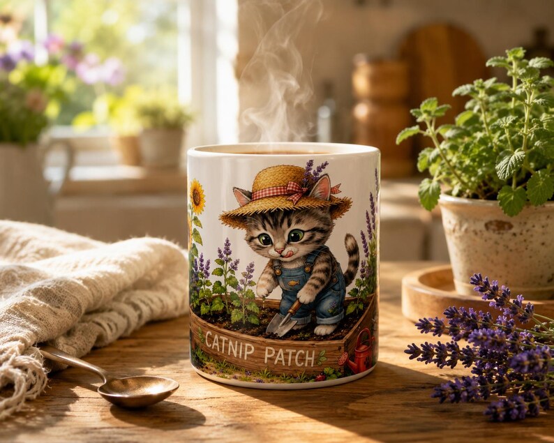 Catnip Patch Gardening Kitten Mug | Ceramic Coffee Cup