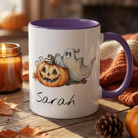 Personalized Halloween Mug, Custom Name Ghost Pumpkin Mug, Halloween Gift for Her, Custom Halloween Coffee Mug, Cute Ghost Mug, Spooky Mug