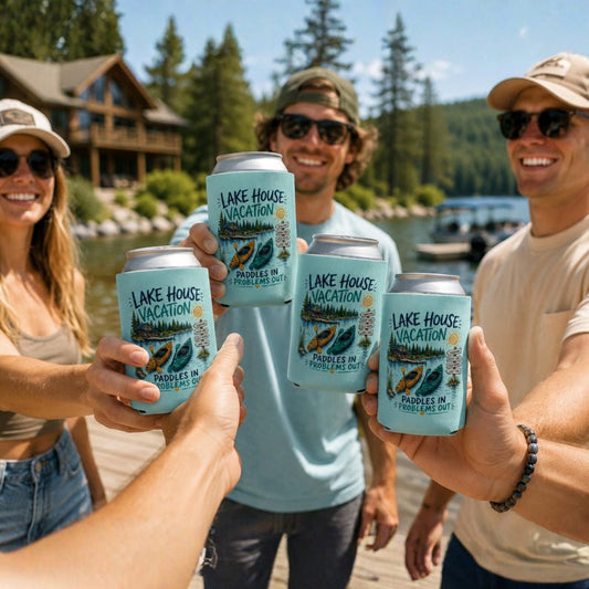 Personalized Lake House Vacation Can Cooler, Family Lake Trip, Kayak Lake Weekend Gift, Matching Family Reunion Drink Holder, Custom Lake