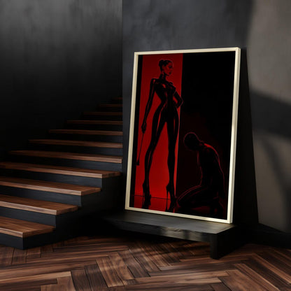 BDSM Femdom Art Print, Red & Black Latex Art, Kinky Fetish Art Wall Decor, Dominatrix Shipped, Bondage Art, Dominant Woman Illustration