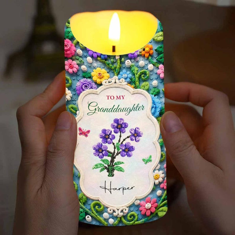 Personalized Once Upon A Time To My Granddaughter LED Candle, Custom Name Colorful Floral Keepsake, Love From Grandma Gift For Granddaughter