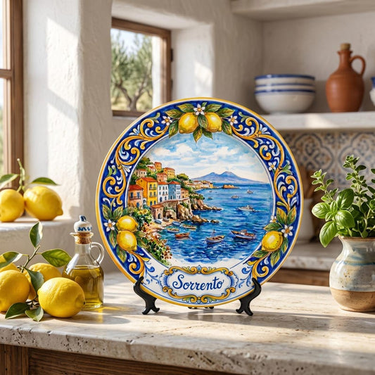 Mediterranean Ocean View Inspired By Sorrento Italy Lemon Border Artwork Display Plate Gift