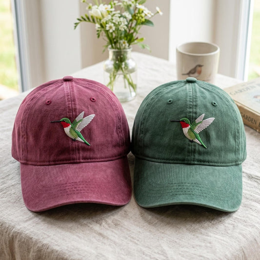 Embroidered Hummingbird Baseball Cap, Bird Lover Gift, Adjustable Strap