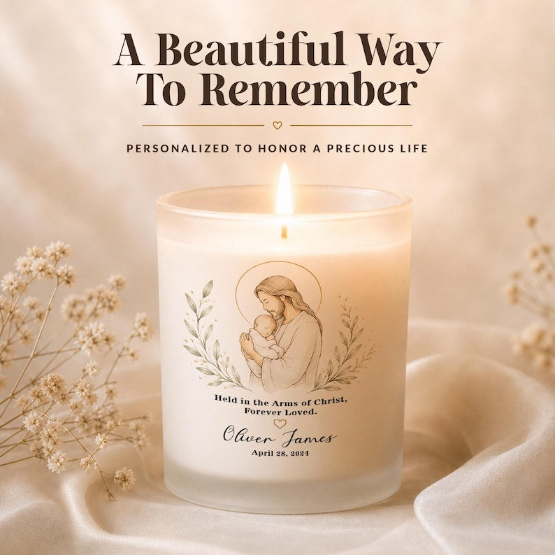 Personalized Christian Baby Memorial Candle - Custom Infant Loss Keepsake