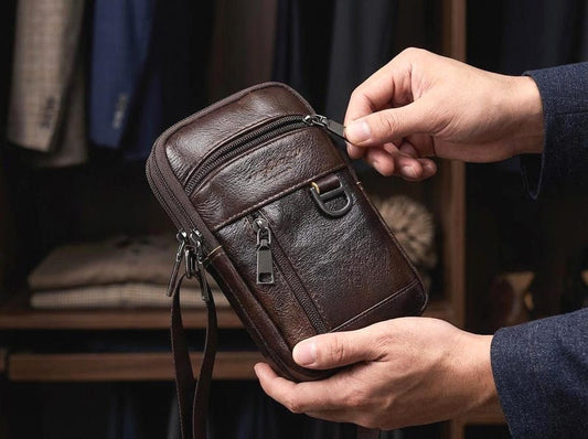 100% Genuine Cowhide Leather Sling Bag For Men, Leather Belt Bag, Leather Waist Bag, Leather Fanny Pack, Crossbody Phone Pouch