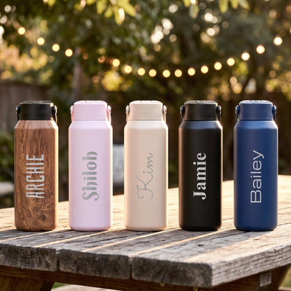 Personalized 40oz Stainless Steel Water Bottle | Custom Laser Engraved Name