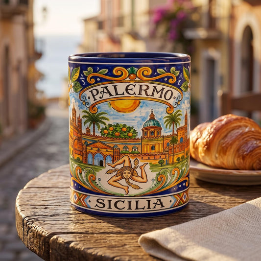 Palermo Sicily Ceramic Mug | Lemon Sicilian Tile Accent Coffee Mug