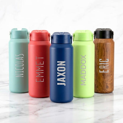 Personalized 40oz Stainless Steel Water Bottle | Custom Laser Engraved Name