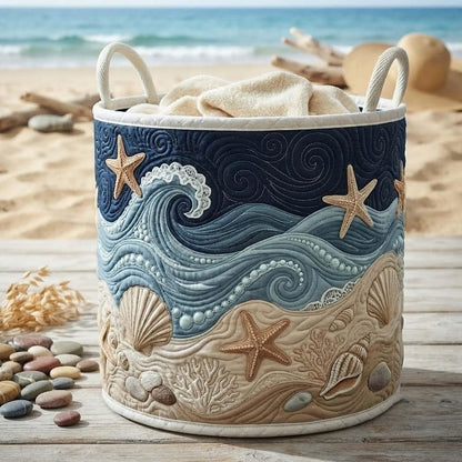Ocean Spirit Quilted Laundry Basket: Beach Theme Storage Bin, Sea Theme Clothes Hamper
