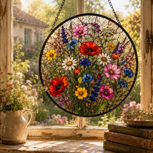 Wildflower Suncatcher for Garden Lovers, Stained Glass Style Window Gift