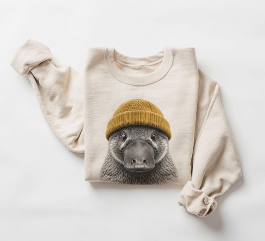 Retro Platypus Wearing Beanie Unisex Sweatshirt