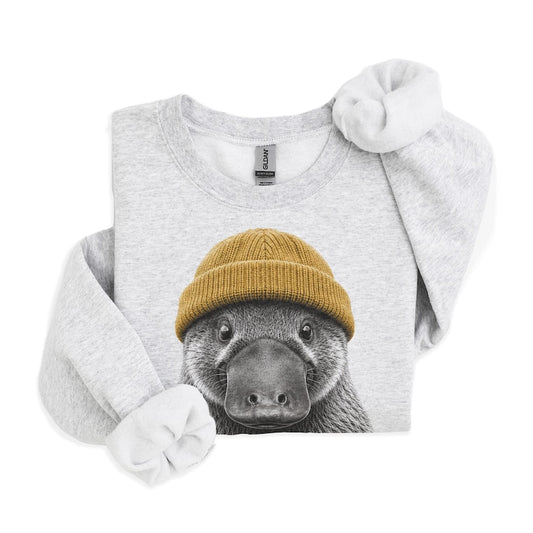 Retro Platypus Wearing Beanie Unisex Sweatshirt